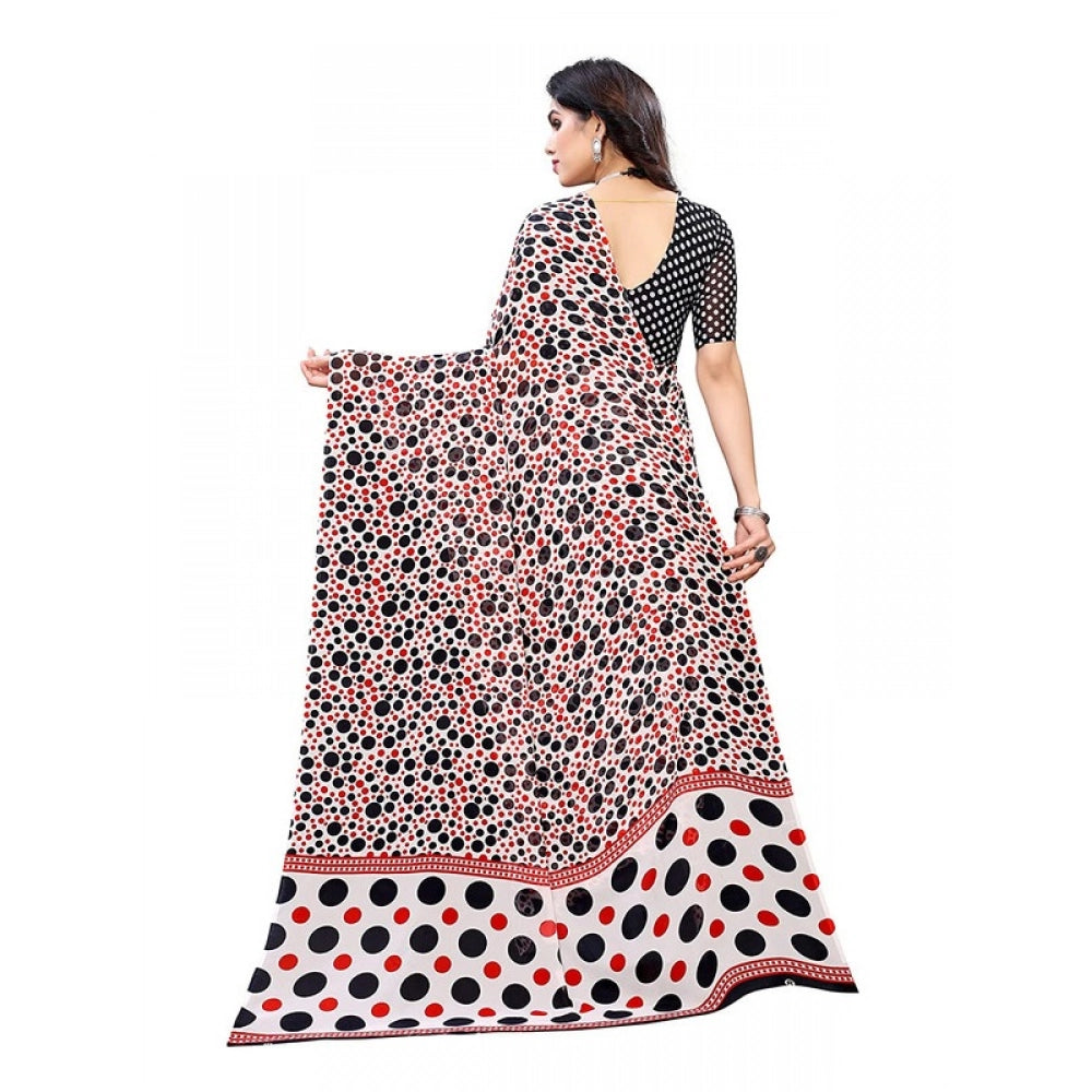 Women's Georgette Printed Saree With Unstitched Blouse 5.5Mtr (Red)