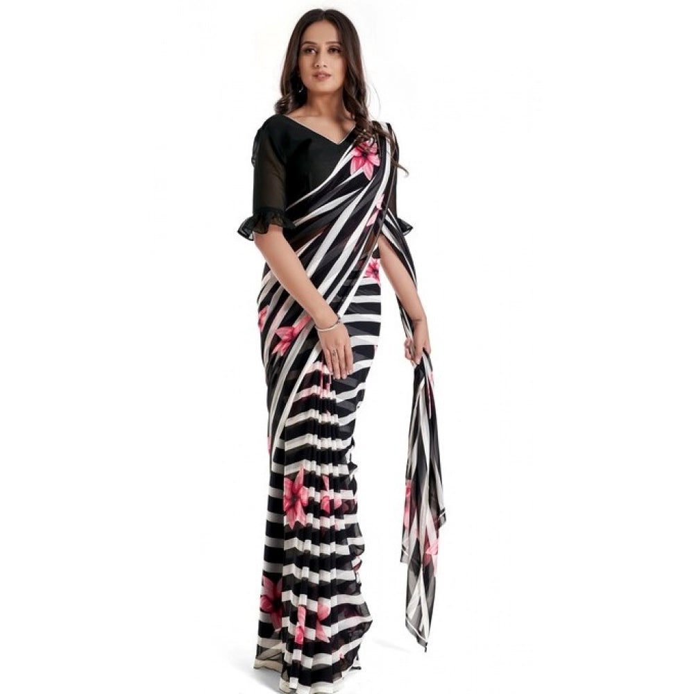Women's Georgette Printed Saree With Unstitched Blouse 5.5Mtr (Pink)