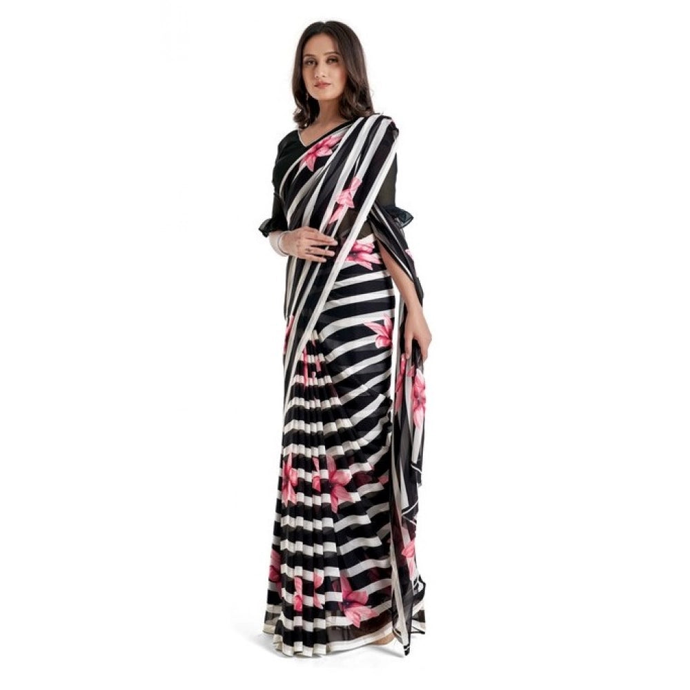 Women's Georgette Printed Saree With Unstitched Blouse 5.5Mtr (Pink)