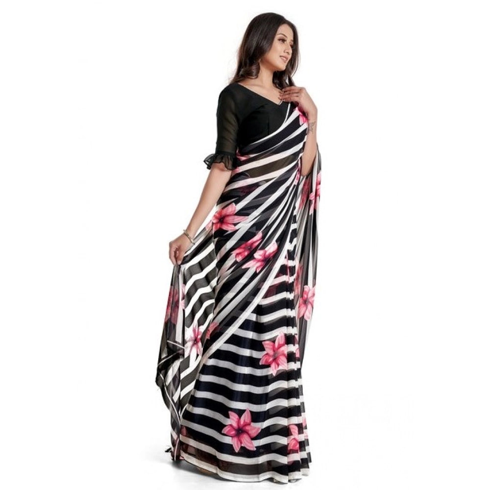 Women's Georgette Printed Saree With Unstitched Blouse 5.5Mtr (Pink)