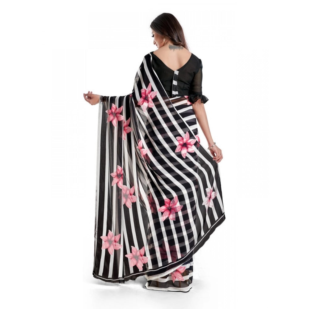 Women's Georgette Printed Saree With Unstitched Blouse 5.5Mtr (Pink)