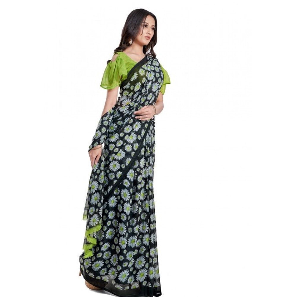 Women's Georgette Printed Saree With Unstitched Blouse 5.5Mtr (Green)