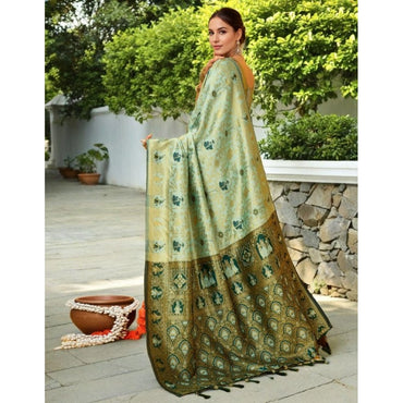 Women's Silk Blend Woven Paithani Saree With Unstitched Blouse 5.5Mtr (Mahendi)