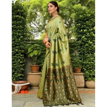 Women's Silk Blend Woven Paithani Saree With Unstitched Blouse 5.5Mtr (Olive)