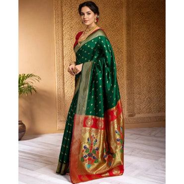 Women's Silk Blend Zari Woven Saree With Unstitched Blouse 5.5Mtr (Green)