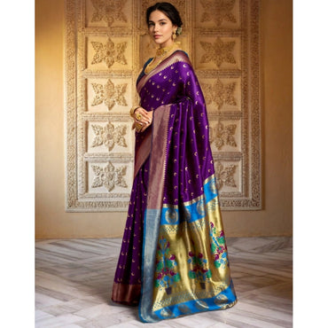 Women's Silk Blend Zari Woven Saree With Unstitched Blouse 5.5Mtr (Purple)