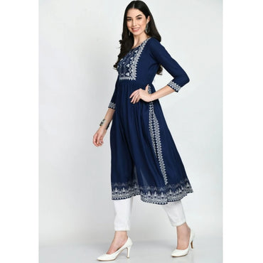 Women's Casual Rayon 3-4th Sleeves Kurti (Blue)