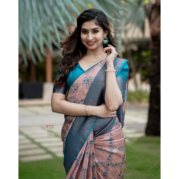 Women's Soft Lichi Silk Printed Saree With Unstitched Blouse 5.5Mtr (Multicolor)