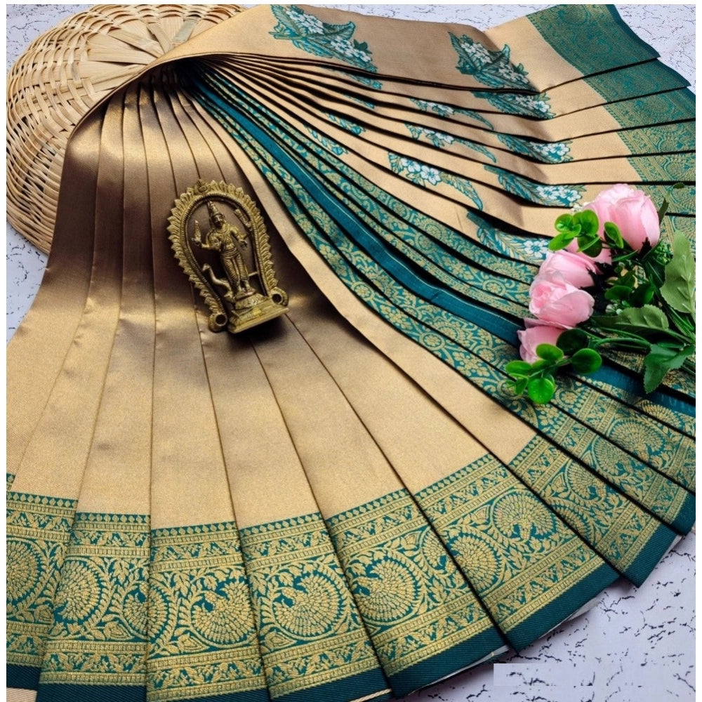 Women's Soft Silk Printed Saree With Unstitched Blouse 5.5Mtr (Gold)