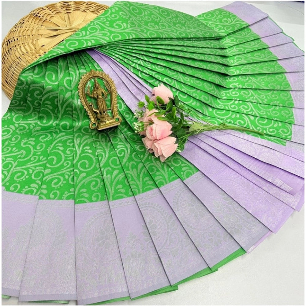 Women's Soft Silk Printed Saree With Unstitched Blouse 5.5Mtr (Light Green)