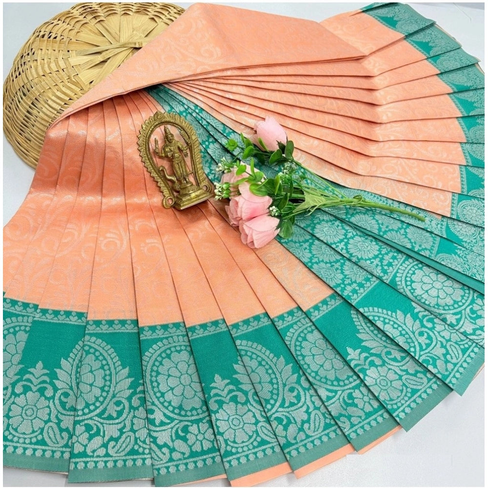 Women's Soft Silk Printed Saree With Unstitched Blouse 5.5Mtr (Orange)