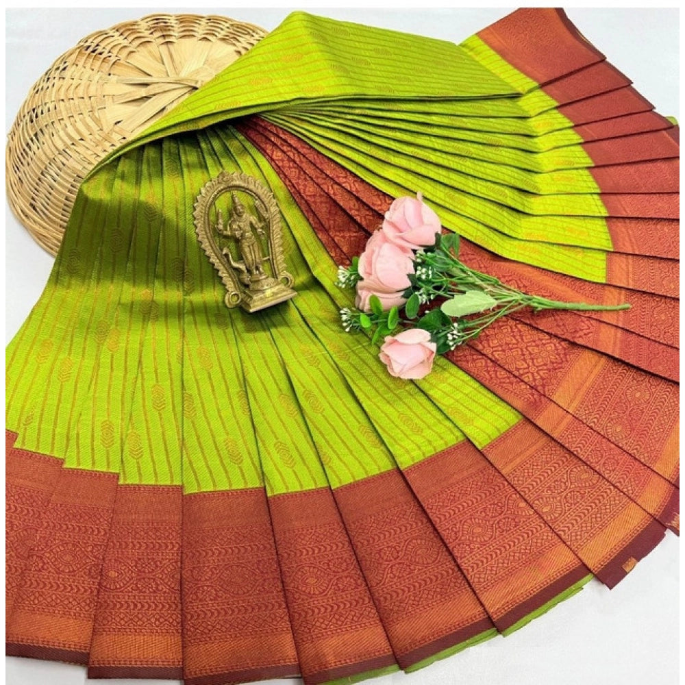 Women's Soft Silk Printed Saree With Unstitched Blouse 5.5Mtr (Green)