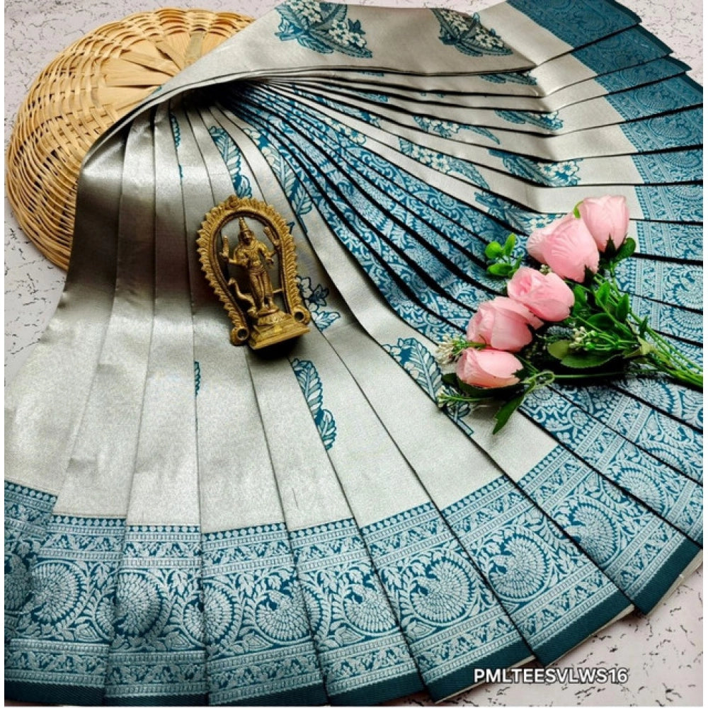 Women's Soft Silk Printed Saree With Unstitched Blouse 5.5Mtr (Silver Grey)