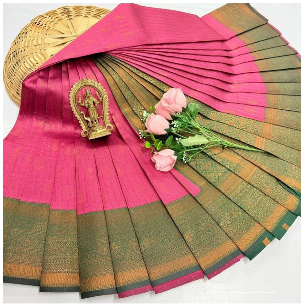 Women's Soft Silk Printed Saree With Unstitched Blouse 5.5Mtr (Pink)