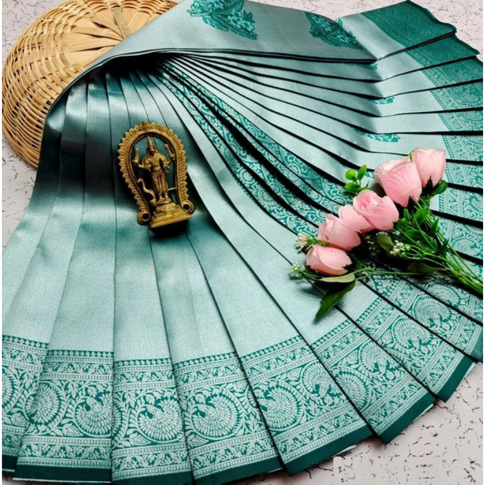 Women's Soft Silk Printed Saree With Unstitched Blouse 5.5Mtr (Green)
