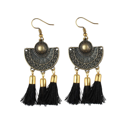 Women's Gold Plated Tassel Fashion Earrings-Black