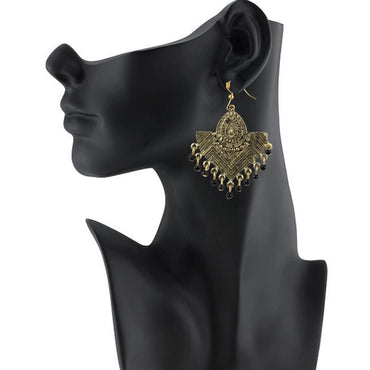 Women's Gold Plated, Beads Hook Dangler Hanging Tassel Earrings-Gold