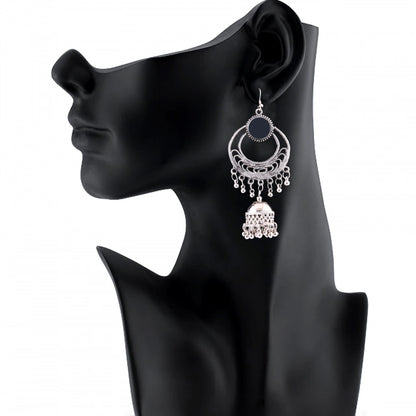Women's Silver Oxidized Hook Dangler Hanging Afgani Tribal Fancy Earrings-Silver