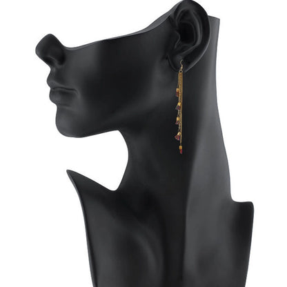 Women's Alloy, Beads Hook Dangler Hanging Tassel Earrings-Multi