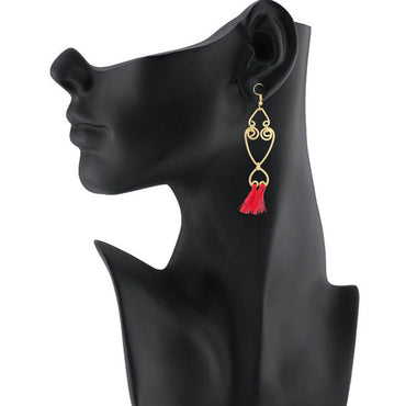 Women's Oxidized Silver plated Hook Dangler Hanging Tassel Earrings-Gold