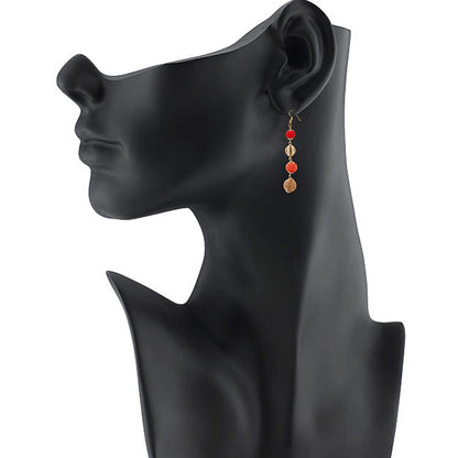 Women's Gold Plated Hook Dangler Hanging Tassel Earrings-Golden,Red