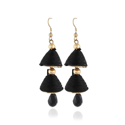 Women's Alloy, Beads Hook Dangler Hanging Earrings-Black