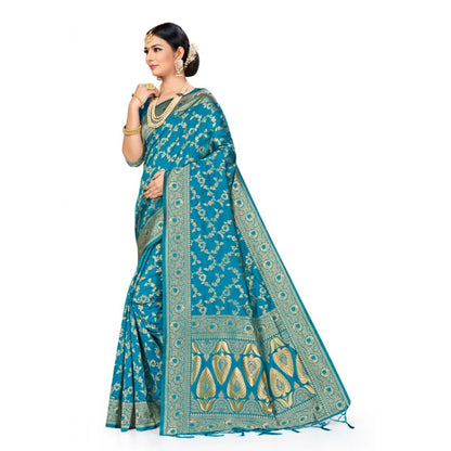 Women's Banarasi Silk Saree (Sky blue, 5-6mtrs)