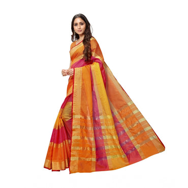 Women's Kota Doria Cotton Saree With Blouse (Orange,6-3 Mtrs)