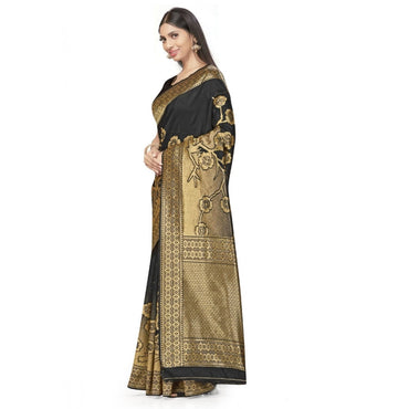 Women's Banarasi Silk Saree (Black,5-6 Mtrs)