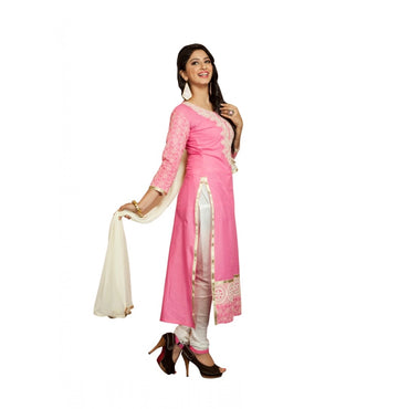 Women's Georgette Unstitched Salwar Suit-Material With Dupatta (Pink & White,2.2 Mtrs)