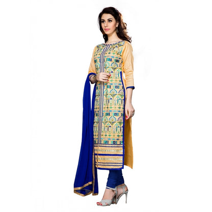 Women's Cotton Unstitched Salwar Suit-Material With Dupatta (Beige,2.3 Mtrs)