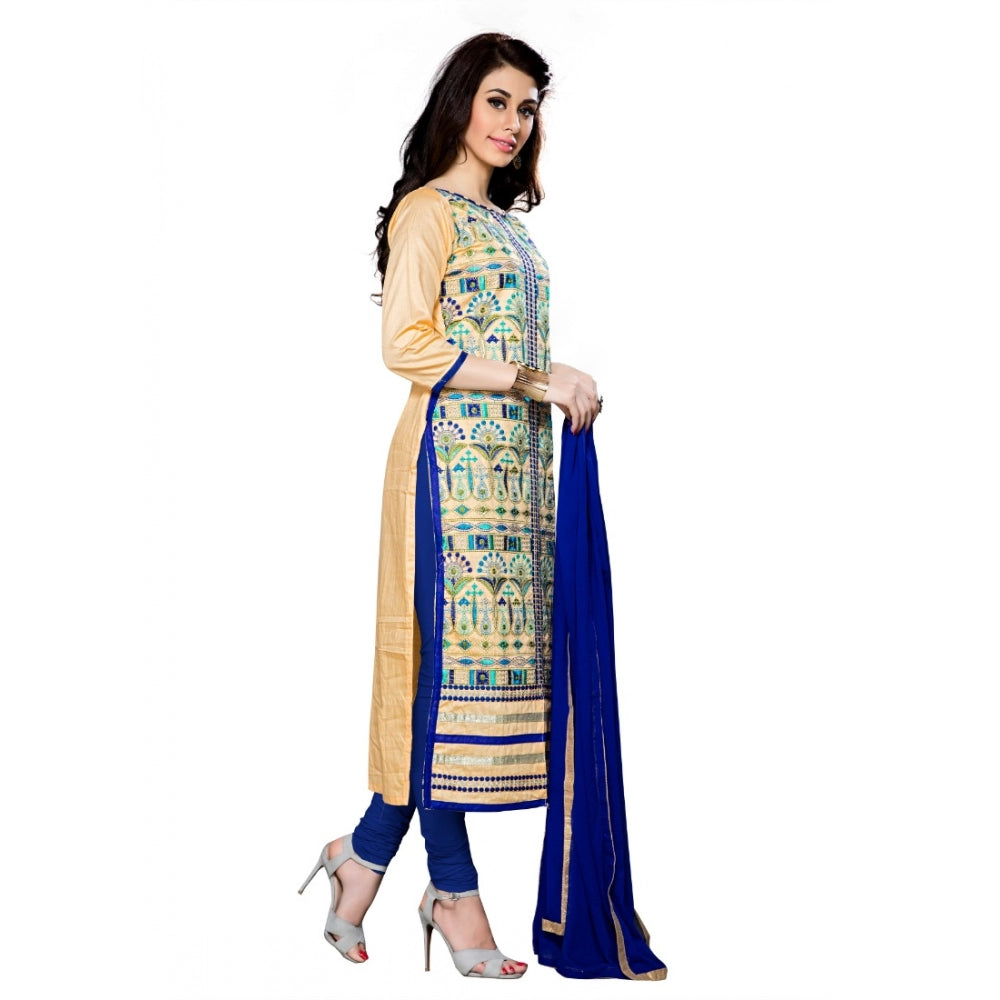 Women's Cotton Unstitched Salwar Suit-Material With Dupatta (Beige,2.3 Mtrs)