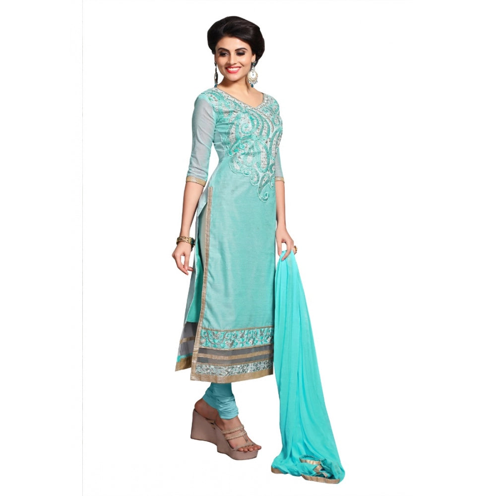 Women's Chanderi Unstitched Salwar Suit-Material With Dupatta (Light Sea Green,2.3 Mtrs)