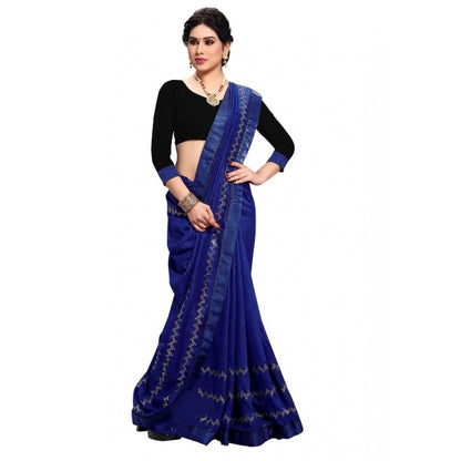 Women's Vichitra Silk HotFix Stone Work Saree With Blouse (Blue, 5-6 Mtrs)