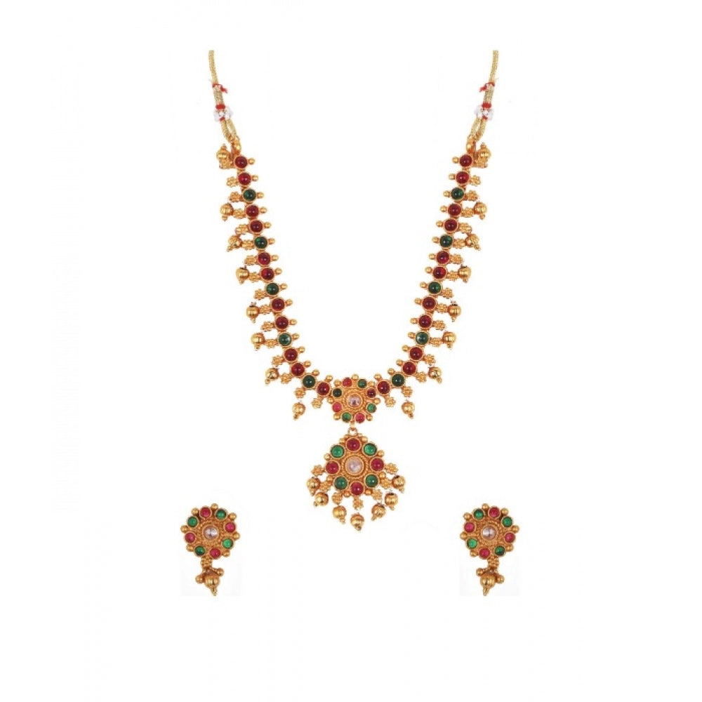 Women's Elegent Brass Kempu Chain Jewellery Set (Multi Color, Free Size)