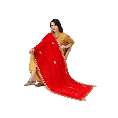 Women's Velvet Gotta Patti Shawl (Red, Length: 2.25 to 2.50 Mtr)