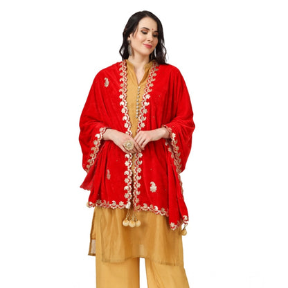 Women's Velvet Gotta Patti Shawl (Red, Length: 2.25 to 2.50 Mtr)
