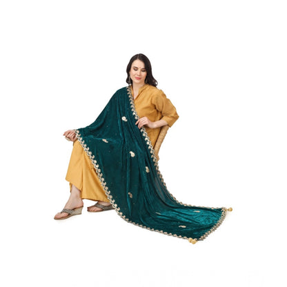 Women's Velvet Gotta Patti Shawl (Dark Green, Length: 2.25 to 2.50 Mtr)