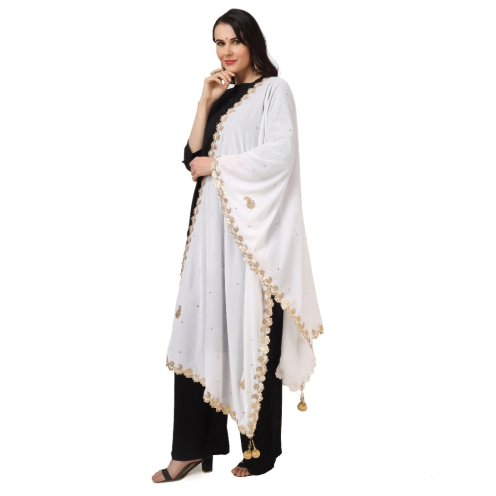 Women's Velvet Gotta Patti Shawl (White, Length: 2.25 to 2.50 Mtr)