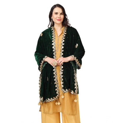 Women's Velvet Gotta Patti Shawl (Green, Length: 2.25 to 2.50 Mtr)