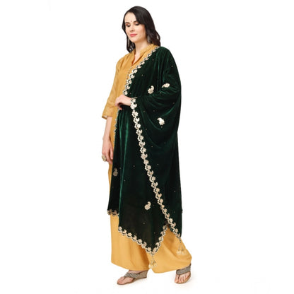 Women's Velvet Gotta Patti Shawl (Green, Length: 2.25 to 2.50 Mtr)