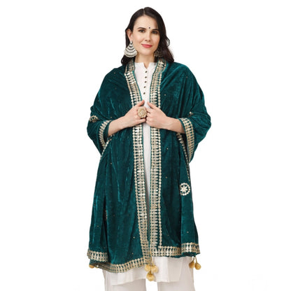 Women's Velvet Gotta Patti Shawl (Dark Green, Length: 2.25 to 2.50 Mtr)