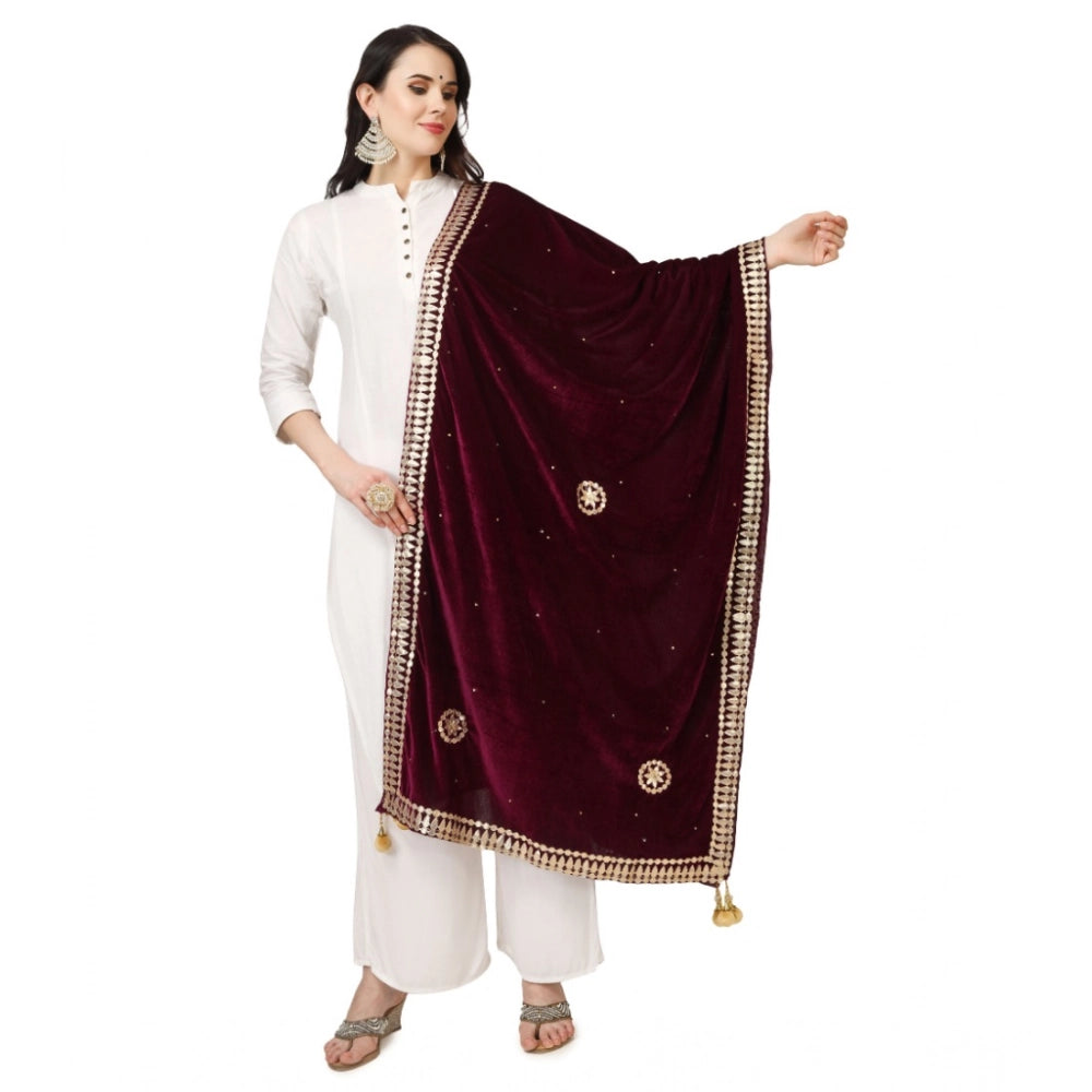 Women's Velvet Gotta Patti Shawl (Purple, Length: 2.25 to 2.50 Mtr)