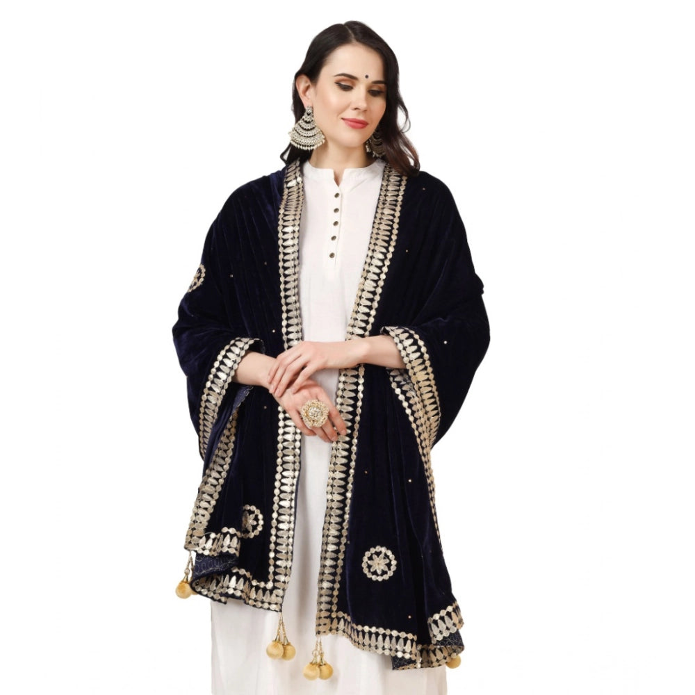 Women's Velvet Gotta Patti Shawl (Blue, Length: 2.25 to 2.50 Mtr)