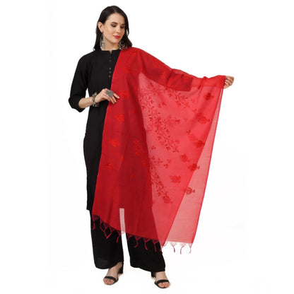 Women's Cotton Embroidered Shawl (Red, Length: 2.25 to 2.50 Mtr)