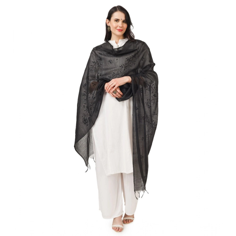 Women's Cotton Embroidered Shawl (Black, Length: 2.25 to 2.50 Mtr)