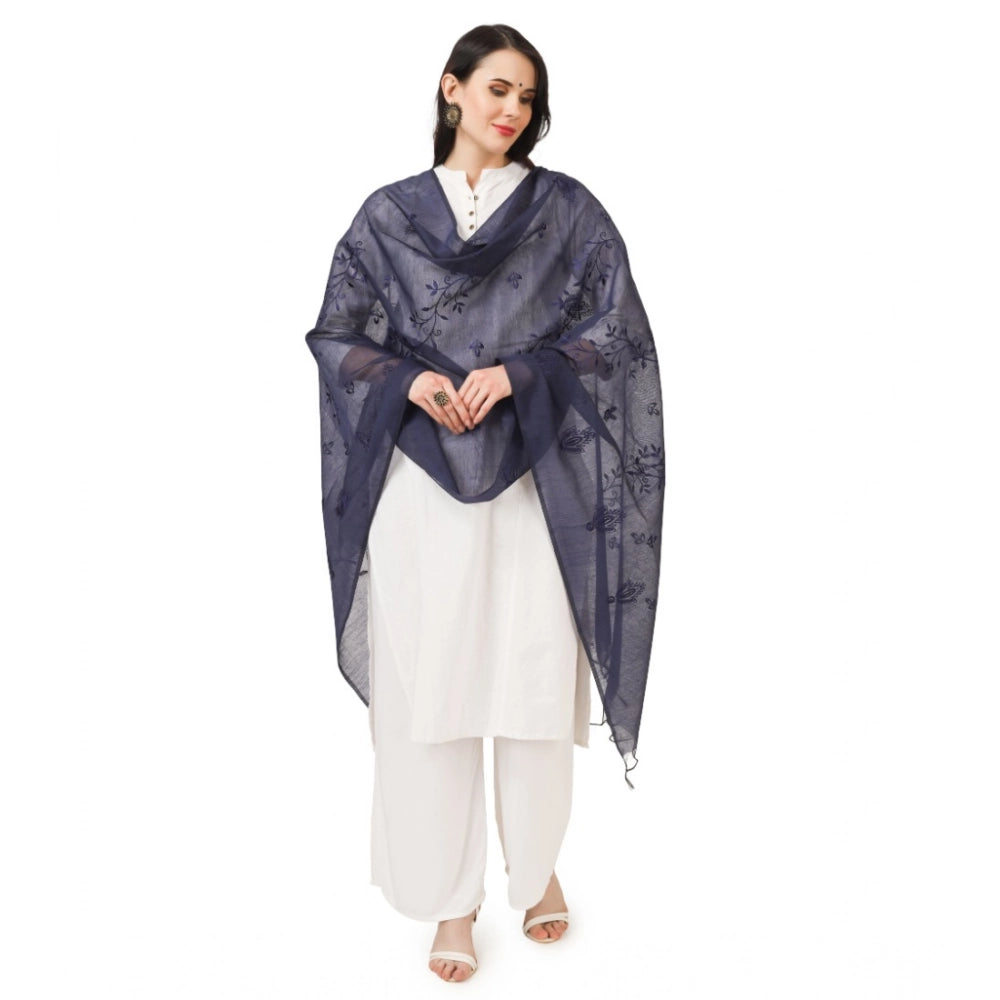 Women's Cotton Embroidered Shawl (Dark Blue, Length: 2.25 to 2.50 Mtr)