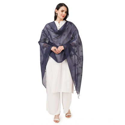 Women's Cotton Embroidered Shawl (Dark Blue, Length: 2.25 to 2.50 Mtr)