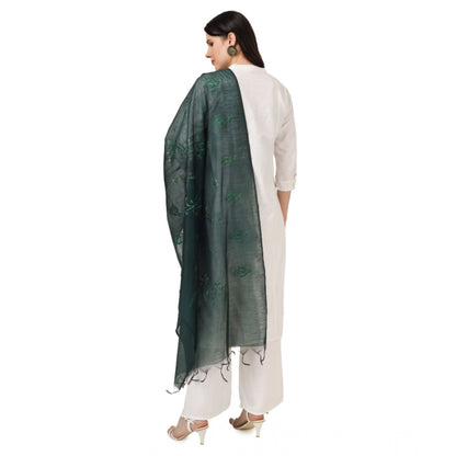 Women's Cotton Embroidered Shawl (Green, Length: 2.25 to 2.50 Mtr)