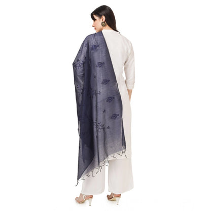 Women's Cotton Embroidered Shawl (Dark Blue, Length: 2.25 to 2.50 Mtr)